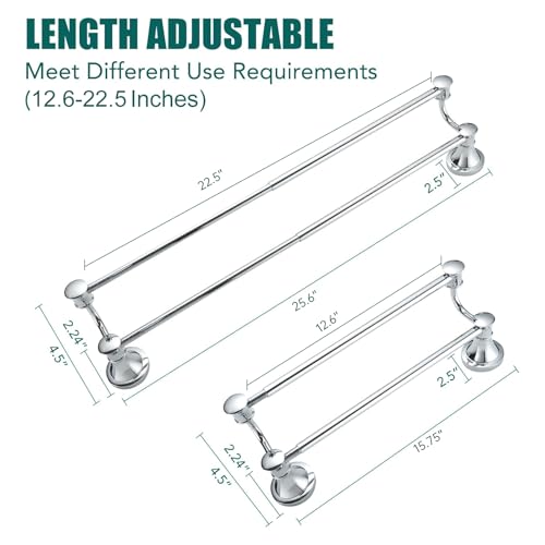 Hoimpro Double Towel Bar Towel Rack for Bathroom Wall Mounted Chrome | Adjustable 16-26 In,Wall Mounted Towel Holder, Stainless Steel, Rustproof, Towel Bar Rod Hanger Hardware Accessories Hotel - color: Chrome