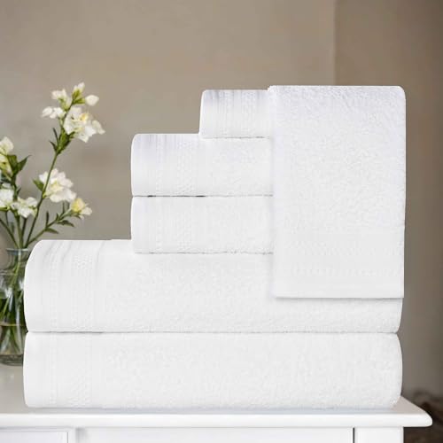 BLUENILEMILLS Honeycomb 500GSM, Textured Waffle Border, Highly Absorbent and Soft, Cotton Light to Medium Weight 6 Piece Towel Set, White - color: White, size: 6 PC Towel Set