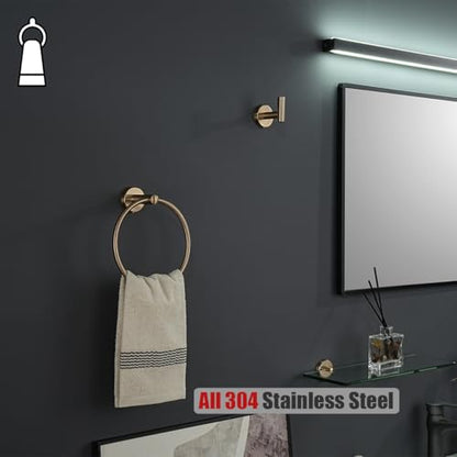 JQK Towel Ring Champagne Bronze, 304 Stainless Steel Hand Towel Holder for Bathroom Wall Mount, TR130-CB - color: Champagne Bronze