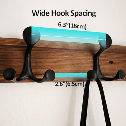 WEBI Coat Rack Wall Mount,17" Solid Wood Coat Hooks Wall Mounted Coat Hanger,16" Hole to Hole,Heavy Duty Hook Rack,3 Triple Hooks for Hanging Coats,Jacket,Hat,Backpack,Farmhouse,Brown - color: Brown, size: 17 Inch