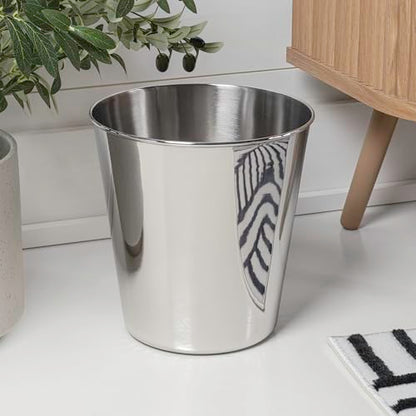 happimess Nolan 2 Gal Smooth Steel Wastebasket, Polished Steel, Set of 2 | 10" Height, Lidless Open Top, Mechanical Finish, Small Space Design - color: Polished Steel, size: Set of 2