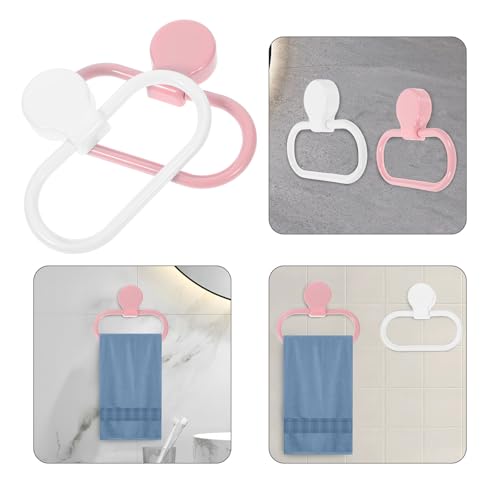 2pcs Self-Adhesive Plastic Towel Rings Bathroom Kitchen Hand Towel Holder Wall-Mounted No-Drill Bathroom Hand Hanger