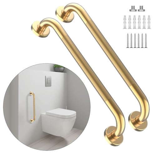 24 Inch Anti Slip Shower Grab Bar Gold, Munzong Bathroom Grab Bar | 2 Pack Knurled Bathroom Balance Bar, Safety Hand Rail, Support Handicap Elderly Injury Senior Assist Bath Handle - color: Gold, size: 24 Inch-2 Pack