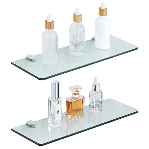 SAYAYO Floating Glass Shelves for Bathroom, Tempered Glass Shelf for Wall 15 x 5 Inch 2 Pack, Clear - color: Clear