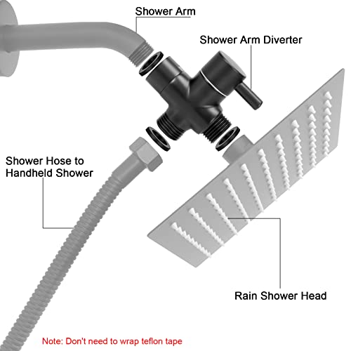 NearMoon Solid Brass G1/2" Shower Arm All Metal Universal 3-Way Diverter Valve for Handheld and Fixed Head, Replacement Component Adapter (Matte Black) - color: Matte Black