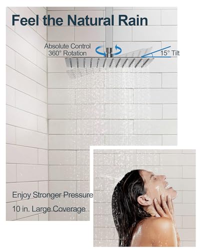Brushed Nickel 3-Function Shower System with 10" Rainfall & 6" Secondary Shower Head, Handheld Combo Set, Wall Mounted cUPC Certified Pressure Balance Valve - color: Brushed Nickel