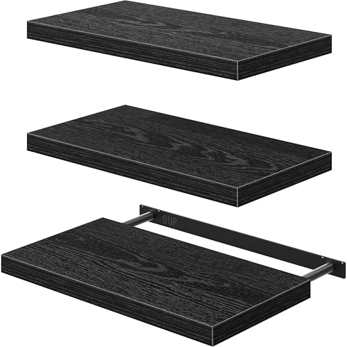 QEEIG 12" Deep Floating Shelves for Wall - 12 x 24 inch Book Shelf Bathroom Bedroom Kitchen Living Room Hanging Bookshelf Farmhouse Set of 3, Black (026-60B3) - color: B. Black, size: 23.6" x 12"