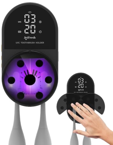 Jetfresh UV Toothbrush Sanitizer and Holder with Fan Drying| Wall Mounted UV-C Toothbrush Cleaner | Tooth Brush Sanitizer Holder Auto Shut-Off, USB Rechargeable, Fits All Brushes. - color: Black