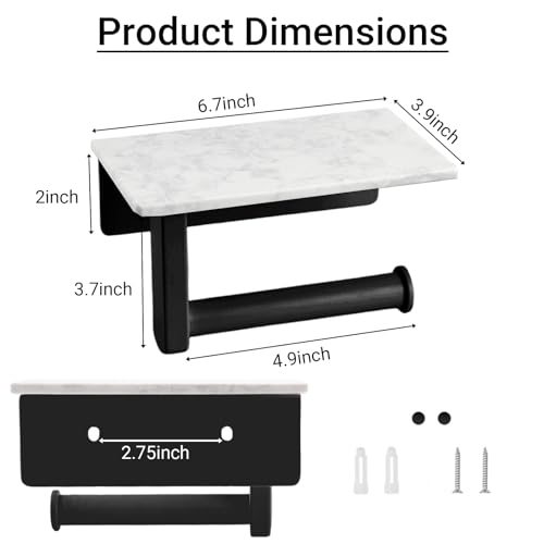 Toilet Paper Holder with Natural Marble Shelf, Wall Mounted Tissue Holder, Modern and Durable Bathroom Accessory for Bathroom Washroom(Black) - color: Black