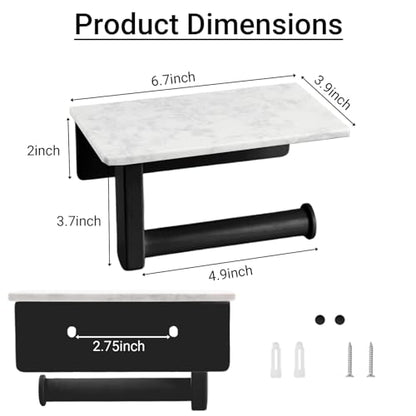 Toilet Paper Holder with Natural Marble Shelf, Wall Mounted Tissue Holder, Modern and Durable Bathroom Accessory for Bathroom Washroom(Black) - color: Black