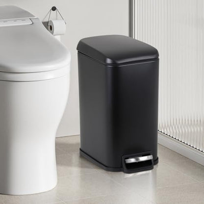 Small Bathroom Trash Can with Lid, 5 Liter/1.3 Gallon Stainless Steel Small Garbage Can with Removable Inner Bucket & Soft-Close Foot Pedal, Slim Trash Can for Bathroom, Bedroom, Office (Black) - color: Black, size: 1 Pack