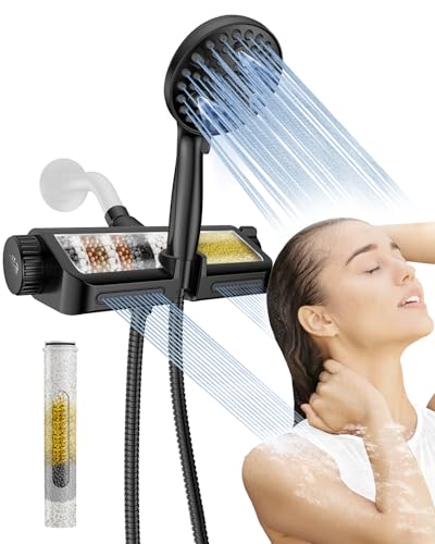 MakeFit Filtered Shower Head with Handheld Combo Matte Black - Dual 2-in-1 Spa System with Massage Shower and 10 Modes Hand Held Shower, High Pressure with Built in Power Wash Mode - color: Matte Black