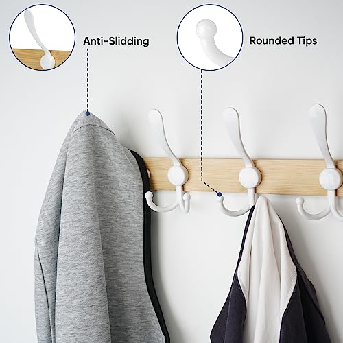 TICONN Wall Mounted Coat Rack, Five Heavy Duty Tri Hooks All Metal Construction for Jacket Coat Hat in Mudroom Entryway (Wood White, 2-Pack) - color: Wood White
