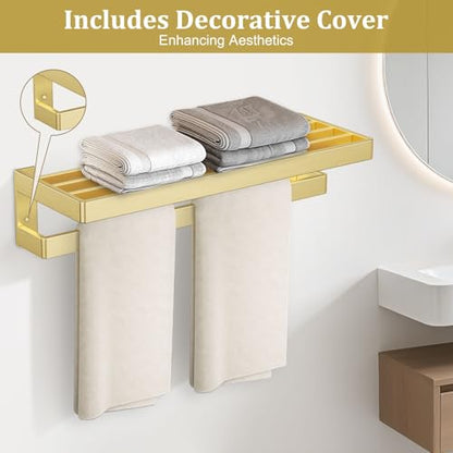 Towel Racks Double Towel Bar,Brushed Gold Towel Holder 23.6-inch Stainless Steel Bathroom Hardware Accessories Set - color: Brushed Gold, size: 23.6inch