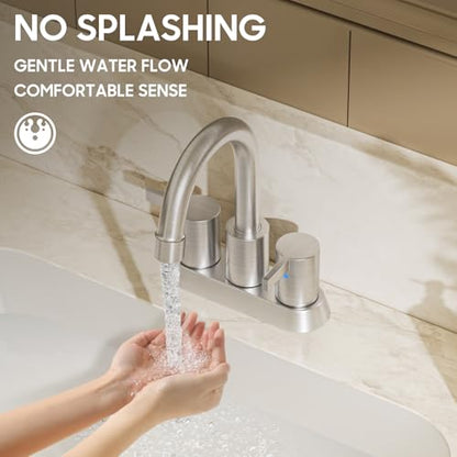 Phiestina Brushed Nickel 4 Inch 2 Handle Centerset Lead-Free Bathroom Sink Faucet, with Copper Pop Up Drain and Water Supply Lines,BF015-1-BN - color: Brushed Nickel