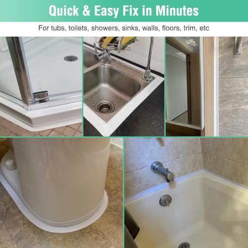 White Caulk Tape Bathroom Easy DIY Sealant Solution Peel & Stick for Bathtubs Toilets Walls Floors Tiles Wallpaper Edges, Quick & Mess-Free Waterproof Sealing, Create a Clean Finished Look in Minutes - color: White