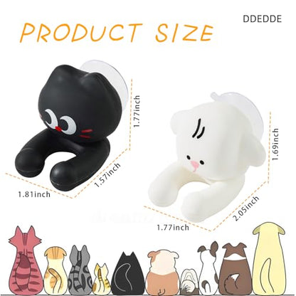 2 PCS Kids' Bathroom Toothbrush Holder,Suction Mount Silicone Toothbrush Holder,Cute Cartoon Cat and Dog Design, Perfect for Kids and Families