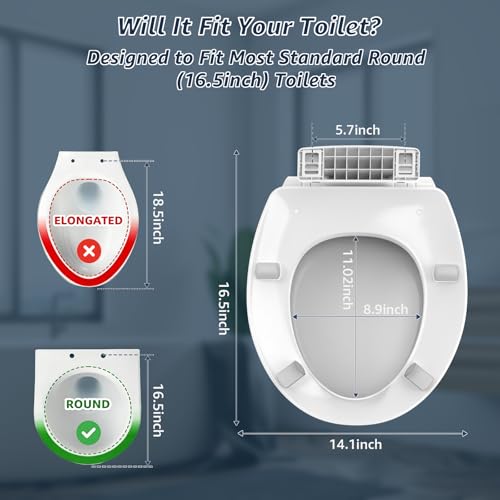 Huttdmel Round Raised Toilet Seat for Seniors, 2.8" Elevated Toilet Seat Riser, Soft Close, Quick Release, Non-Slip, Heavy Duty Bathroom Seat for Elderly, Disabled & Limited Mobility,White