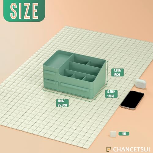 Green Makeup Organizer Countertop for Vanity: Bathroom Counter Storage | Multi Compartment Skincare Box with Drawer for Desktop Dresser Table