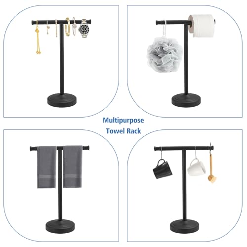RUMOSE Matte Black Hand Towel Holder Stand Countertop Towel Rack | 13 Inch Bathroom Kitchen Vanity T-Shape Towel Stand Free Standing Stainless Steel Towel Bar Towel Ring - color: Matte Black