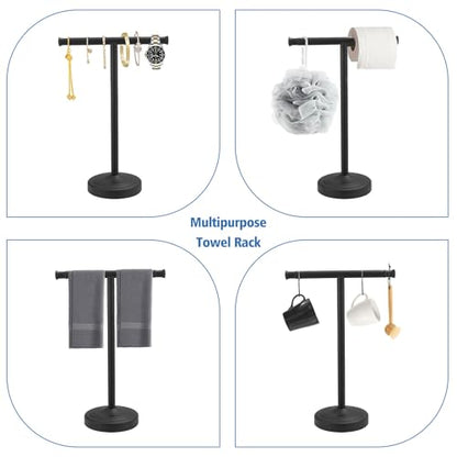 RUMOSE Matte Black Hand Towel Holder Stand Countertop Towel Rack | 13 Inch Bathroom Kitchen Vanity T-Shape Towel Stand Free Standing Stainless Steel Towel Bar Towel Ring - color: Matte Black