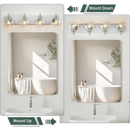 4 Light Bathroom Light Fixtures-Chrome Bathroom Vanity Lights, Modern Vanity Lights 4-Light Bathroom Lighting Fixtures Over Mirror with Clear Glass Globe Shade - color: Polished Chrome, size: 4-Light