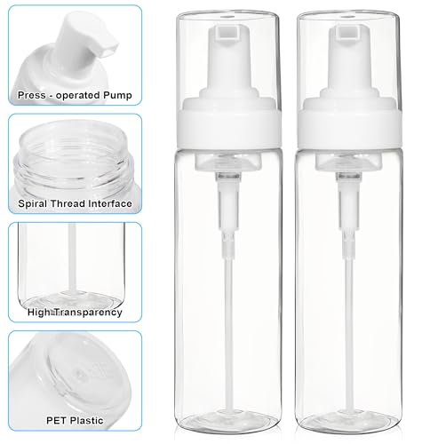 2PCS 200ml/7oz Foam Pump Bottles, Travel Size Foaming Dispenser | Reusable travel foam pump bottles for hand soap, lash cleanser, shampoo & body wash