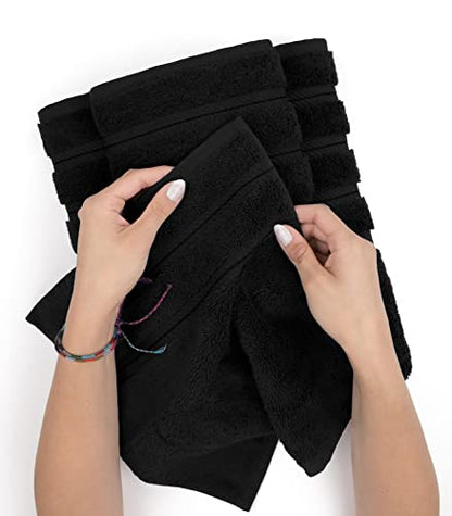 American Soft Linen 100% Cotton Luxury Turkish Towels, 6 Piece Towel Set | Soft Absorbent Quick Dry OEKO Tex Standard 100 Certificated Durable Machine Washable Premium Hotel Quality - color: Black, size: (27"x54") + (16"x28") + (13"x13")