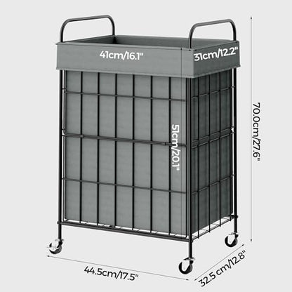 90L Laundry Hamper with Wheels, Laundry Basket with Handle and Liner Bag | Lockable Casters; Reinforced Frame; Breathable Fabric; Space-Efficient Design - color: Gray, size: 90L-1 Section