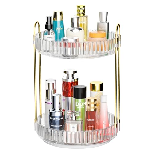 GTI 360°Rotating Makeup Organizer, 2 Tier Bathroom Counter Organizer,Large Capacity Perfume Cosmetics Skincare Vanity Organizers, Dresser Spinning Countertop Organizer and Storage for Women (Clear) - color: Clear