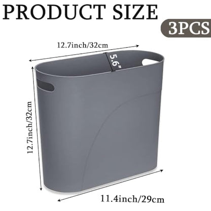 3 Pack Bathroom Trash Can, 3.2 Gallon Slim Waste Basket, Plastic Bathroom Wastebasket Slim Garbage Can for Narrow Spaces Bathroom Bedroom Kitchen Office at Home, Grey - color: Grey