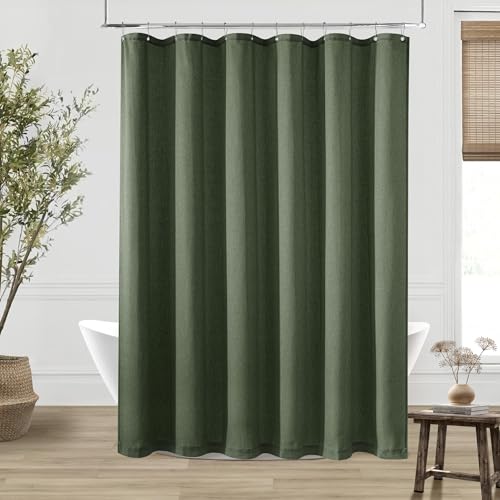 Olive Green Shower Curtain for Bathroom Water Repellent 72x66 Inch | Dark, Boho Shabby Chic Luxury Aesthetic, Decorative Linen Curtains, for Hotel, Fabric Drapes, with Hooks Sets, 66 Inches Long - color: Olive Green, size: 72"W x 66"L (Pack of 1)