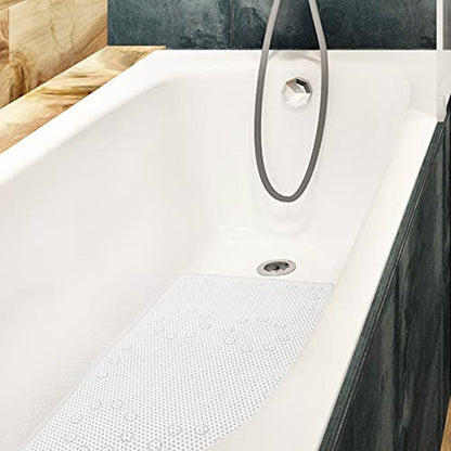 Shower and Bath Mat,Non-Slip Machine Washable and Extra Large Bathtub Mats with Drain Holes and Suction Cups Soft Foam Tub Mats-36” X 17”,White - color: White