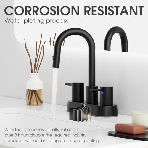 Stainless Steel Matte Black Bathroom Faucet with Pull Out Sprayer, Black Dual-Function Spout Bathroom Sink Faucet, 4 Inch Two Handle Utility Sink Faucet with Sprayer 3 Hole, Pet Shower, RVs - color: Matte Black
