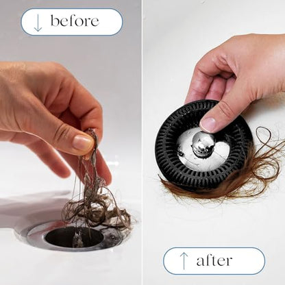 TubRing Pop-Up Drain Protector & Strainer Silicone Hair Catcher, Black | Easy snap-in design fits around bathtub stoppers. Customizable utility guard for clog prevention. Fits 1.85"- 2.16" drains. - color: Black