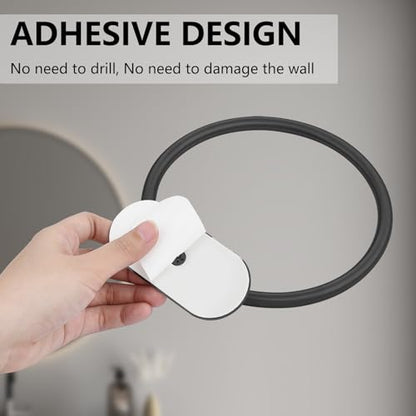 Self Adhesive Towel Ring and Toilet Paper Holder, No Drilling Stainless Steel Bathroom Hardware Set, Sturdy Bathroom Accessories for Home or Kitchen, Wall Mounted (Black) - color: Black