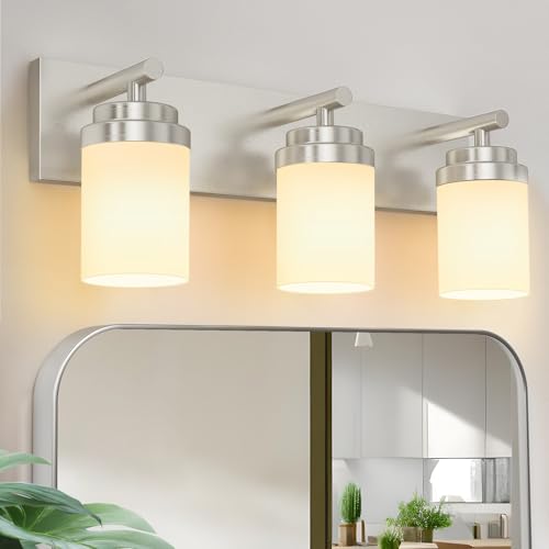IZORRO Bathroom Vanity Light Fixture, 3-Light 22 Inch Brushed Nickel Bathroom Light Fixtures Over Mirror, with White Glass Shade, Modern Farmhouse Vanity Lights, Rustic Restroom Lighting Fixtures - color: Nickel-White Glass Shade, size: 22 inch-3-Light