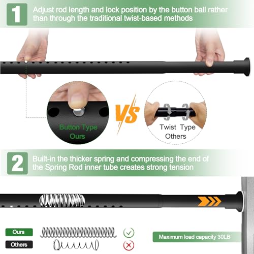 Heavy Duty Tension Curtain Rod No Drilling, 43-102 Inch Adjustable | 1.26" Diameter Pole with Strong Spring Loaded, Non Slip, Renter Friendly, Shower Rods for Bathroom/Windows/Closet,Matte Black - color: Matte Black, size: 43-102 Inches