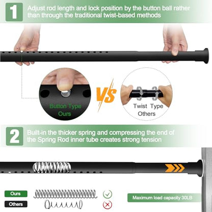 Heavy Duty Tension Curtain Rod No Drilling, 43-102 Inch Adjustable | 1.26" Diameter Pole with Strong Spring Loaded, Non Slip, Renter Friendly, Shower Rods for Bathroom/Windows/Closet,Matte Black - color: Matte Black, size: 43-102 Inches