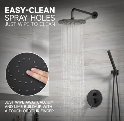 Lava Odoro Modern 3-Setting Round Rain Bathtub and Shower Faucet Set, Black Rainfall Shower Head and Handle Set, Rain Shower System with Tub Spout, Shower Valve Trim Kit, Matte Black, SF104-MB-T - color: Matte Black, style: With Tub Spout