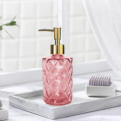 Glass Soap Dispenser with Pump, Soap Dispenser, Lotion Dispenser for Dishwashing Liquid, Lotion Shower Gel (Pink) - color: Diamond Pink