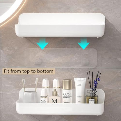 Resdenio Wall Mount Shower Caddy Hanging - No Drill Bathroom Shelves with Self Adhesive Tape, Shower Organizer and Storage Shelf for Bathroom, Kitchen, Utility Room (long basket)