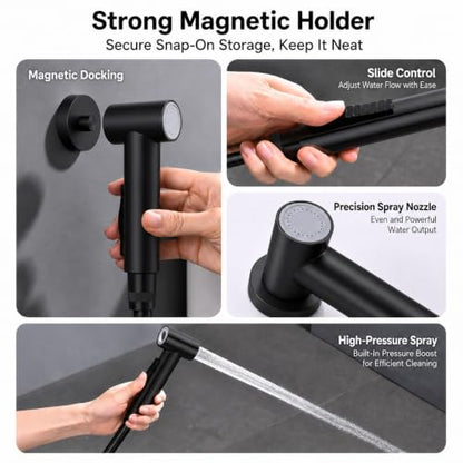 Handheld Bidet Sprayer for Toilet with Magnetic Wall Holder (Matte Black) - color: Matte Black