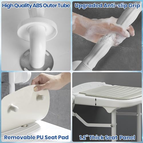 Wall Mounted Shower Seats with Bathroom Grab Bar(FSÄ/HSÄ), Support 550lbs, Adjustable Height Fold Down Shower Seat Wall Mounted Folding Shower Bench for Elderly-Adults-Pregnants-Seniors-Disabled - size: FSA/HSA Eligible-Shower Seat+Grab Bar