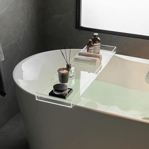Clear Bathtub Tray AcrylicTub Rack - Bath Tub Shelf for Bathroom to Hold Book, Phone, Candle, Wine & Tablet - Waterproof Caddy Bathroom Accessories, Beelee BA0033 - color: Clear