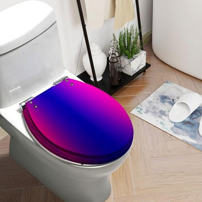 Round Toilet Seat Purple pink Resin Toilet Seat Slow Quiet Close with Quick-Release Hinges Toilet Seat with Cover Easy to Clean Install - color: Multi8, size: 16.5"x14.5"
