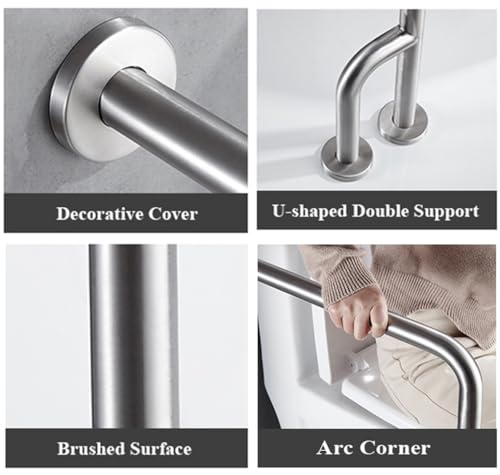 Shower Handicap Grab Bars for Bathroom Wall, Curved Stainless Steel Toilet Grab Bar Toilet with Legs,Wall Mounted Floor-Standing Safety Handrail, Support Handle for Seniors Disabled, 55×70cm Left - size: Left