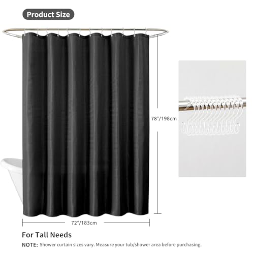 QiyI 3 in 1 Waffle Shower Curtain Set with Liner, Black, 72 x 78 | Shower Curtain and Liner Set with Hooks, Waterproof Bathroom Curtain with PEVA Liner & 12 Double Sided Clear Plastic Rings - color: Black, size: 72"W x 78"L (Pack of 1)