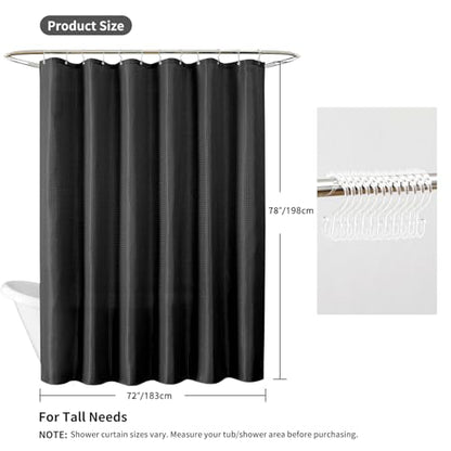 QiyI 3 in 1 Waffle Shower Curtain Set with Liner, Black, 72 x 78 | Shower Curtain and Liner Set with Hooks, Waterproof Bathroom Curtain with PEVA Liner & 12 Double Sided Clear Plastic Rings - color: Black, size: 72"W x 78"L (Pack of 1)