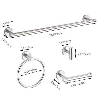 Brushed Nickel Bathroom Hardware Set 5 Piece with Towel Racks for Bathroom, SUS304 Stainless Steel Bath Towel Bar Set, 24 Inch Wall Mounted Accessories Kit… - color: Brushed Nickel